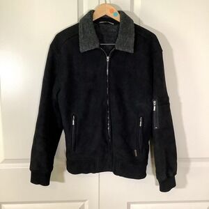 Weatherproof Men's Bomber Jacket Size Small Black Microfiber with Gray Collar